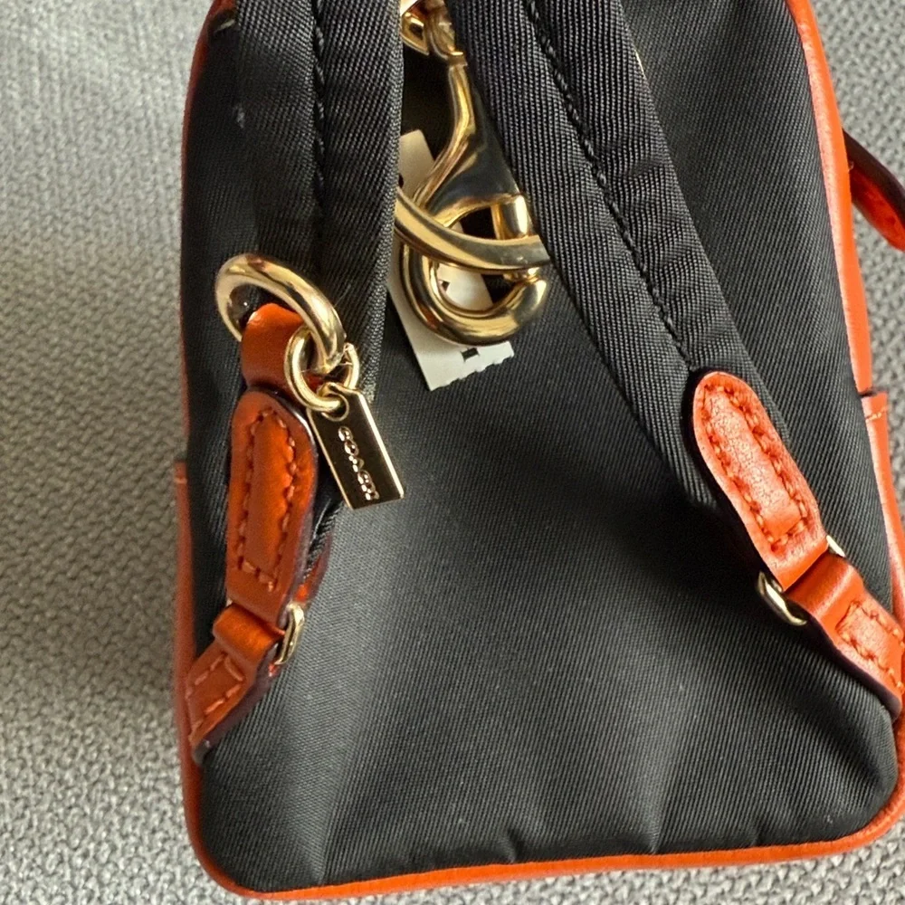 New Coach Mini Court Backpack Bag Charm In Signature Canvas Brown and Orange